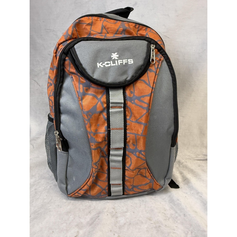 K-Cliffs Backpack Orange Gray School Bag Mens 17" Padded Straps Mesh‎ Pockets